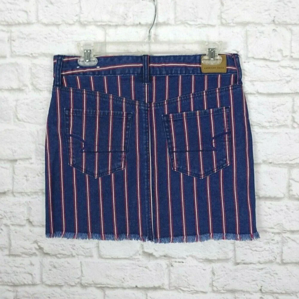 American Eagle Outfitters Denim Skirt Mini Stripe High Rise Stretch NWT 4